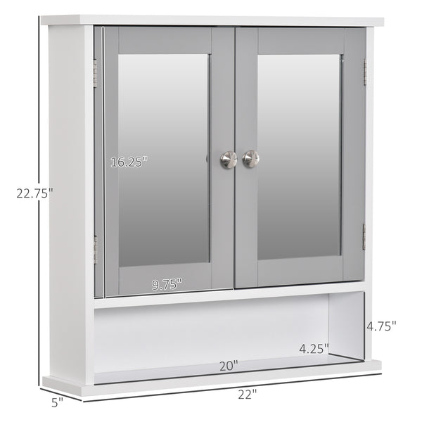 Medicine cabinet with double doors, white and gray