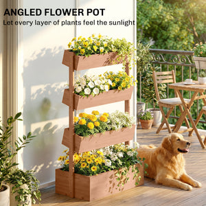 4-Tier Vertical Raised Garden Bed Outdoor Wooden Planter with Drainage Holes and Fabric Liner