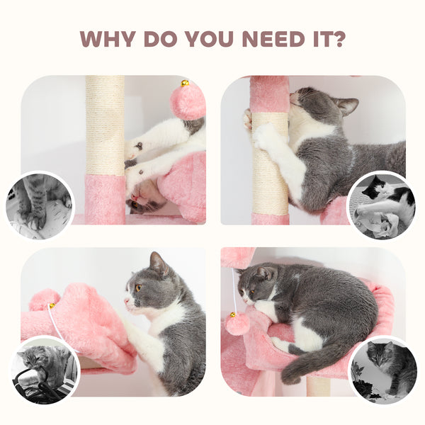 178cm Multi-Level Cat Tree with 2 Cabins, 2 Perches, Hammock, Play Balls, Pink