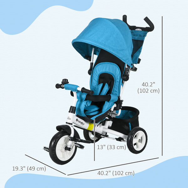 6 in 1 Toddler Tricycle for 1-5 Years Old with Parent Handle, Blue