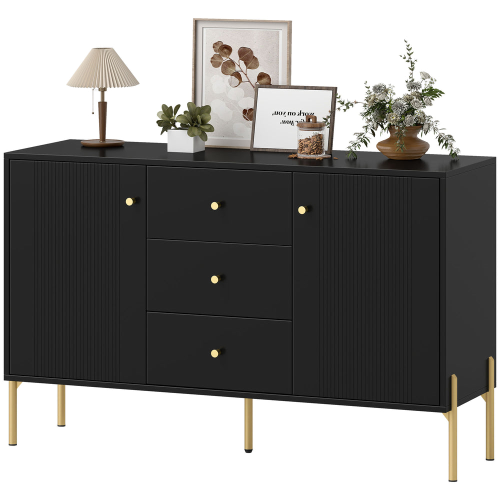 Modern storage sideboard with 3 soft-close drawers and 2 shelves, Black