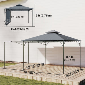 10 x 10 ft Gazebo with Double Roof and Retractable Awning, Dark Gray