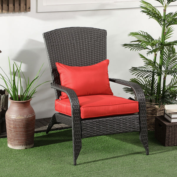 Chaise Adirondack rouge en osier pour jardin ou patio, confortable et résistante aux intempéries