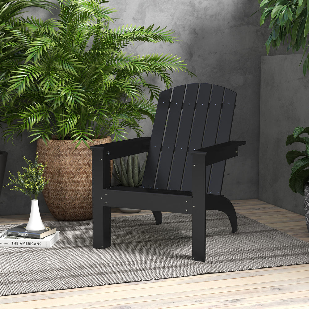 Chaise Adirondack Muskoka noire en bois de peuplier avec dossier haut et large assise pour jardin ou patio