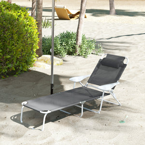 Chaise longue extérieure pliante gris anthracite avec dossier inclinable sur 4 positions pour terrasse ou jardin
