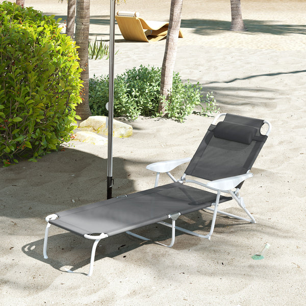 Chaise longue extérieure pliante gris anthracite avec dossier inclinable sur 4 positions pour terrasse ou jardin