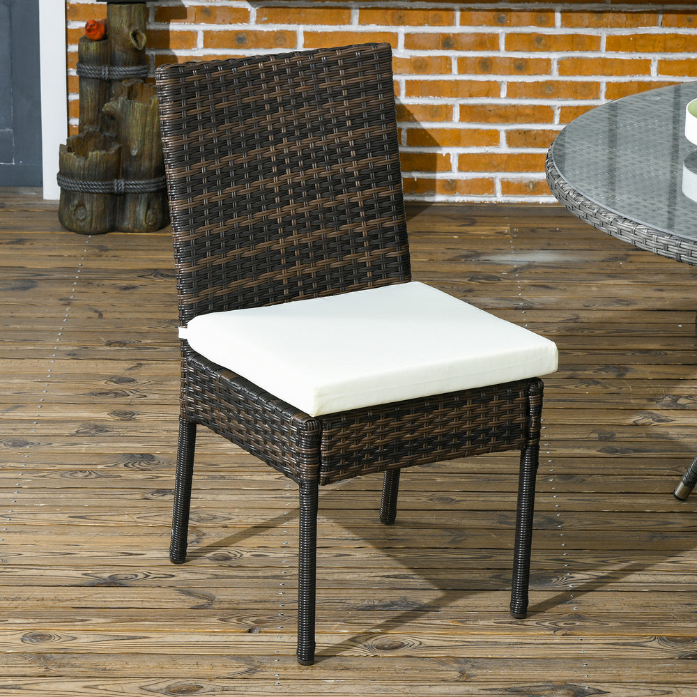Chaises de salle à manger en rotin synthétique marron pour extérieur avec coussins confortables, parfaites pour terrasse ou patio