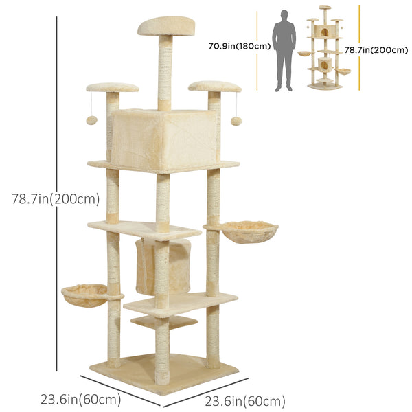 79" Cat Tree with Scratching Post, Activity Center and Toys Beige
