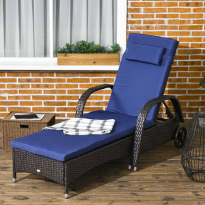 Chaise longue with headrest and 5-position adjustable backrest, navy blue
