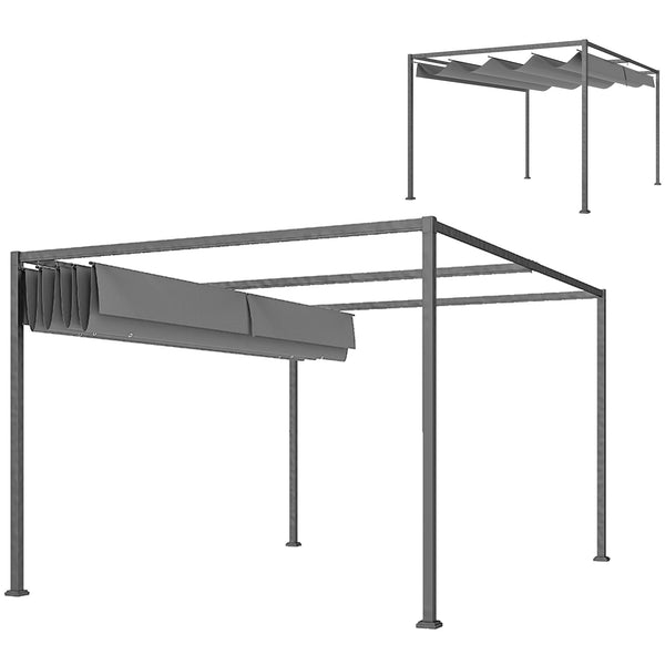 10 x 13 terrace pergola with retractable awning, dark grey