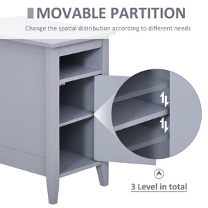 Modern 3-Tier Wooden Bedside Table with Sliding Shelf, Grey