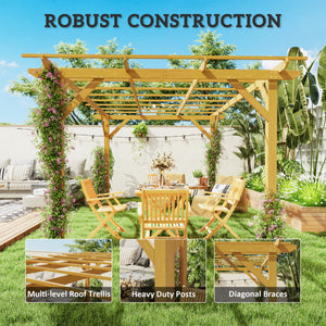 10' x 13' Pergola with Trellis for Climbing Plants, Natural Wood