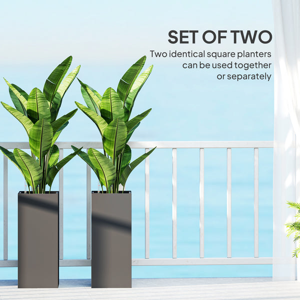 Set of 2 plastic planters with water level indicator, dark grey