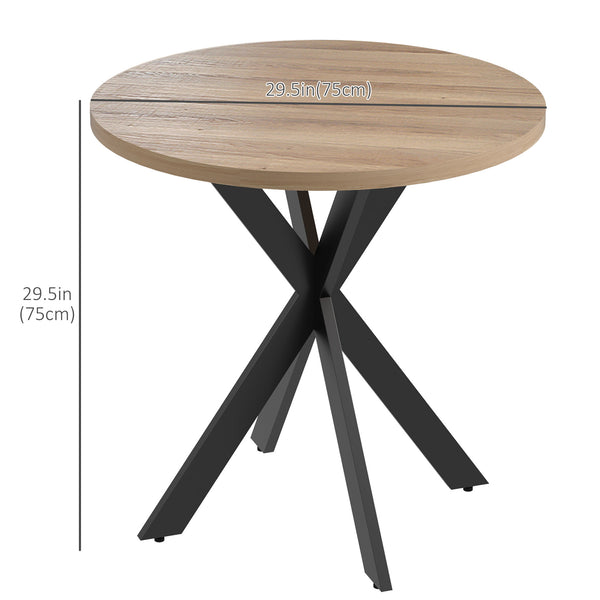 Contemporary 29 in. round dining table with steel legs, brown