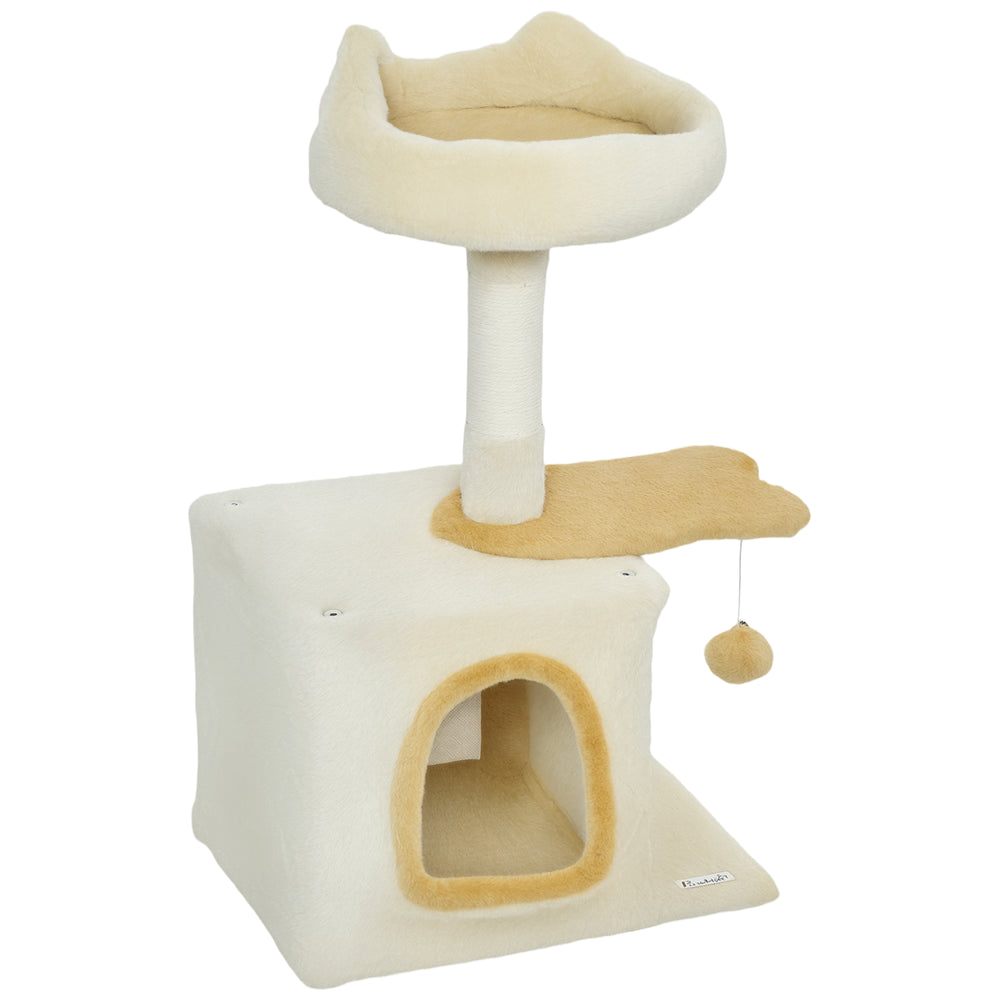 71 cm cat tree with soft bed, comfortable niche, scratching post and hanging ball, beige