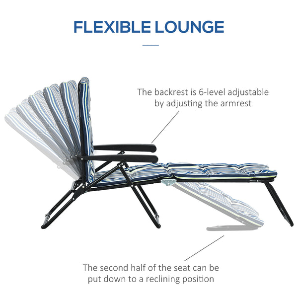 Reclining lounge chair with 6-position adjustable backrest, blue and white