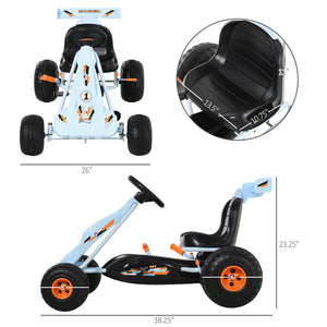 Pedal go-kart with adjustable seat, handbrake and gear lever, pale blue