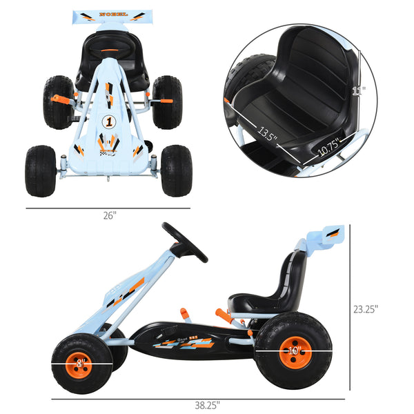 Pedal go-kart with adjustable seat, handbrake and gear lever, pale blue