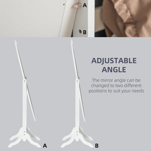 Full length standing mirror with adjustable angle oval frame, white