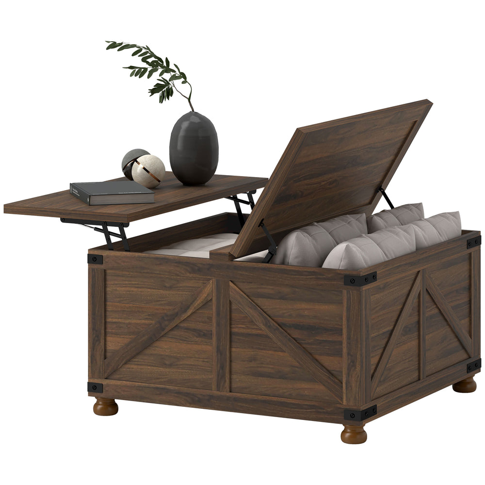 Country Style Lift Top Coffee Table with Hidden Compartment, Brown Wood Grain