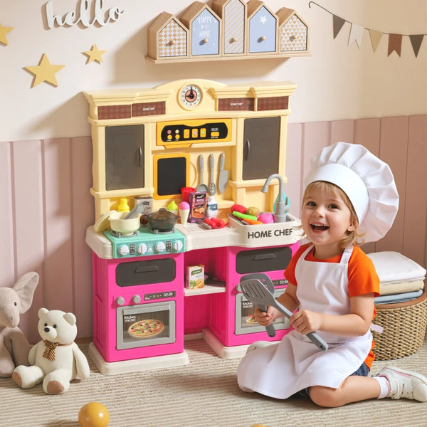 Children's kitchen with sounds, lights and accessories, pink