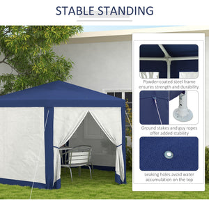 Hexagon Party Tent, Patio Gazebo with Netting Mesh, Blue