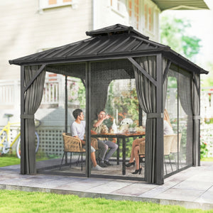 10' x 10' rigid roof gazebo with double galvanized steel roof, aluminum frame, dark grey