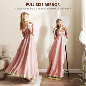 Irregular Wavy Frameless Full Length Mirror with Pine Base, Black