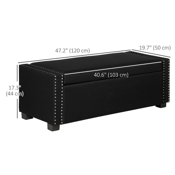 Upholstered folding storage bench in fabric, dark gray