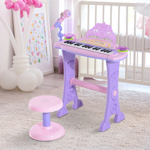Electronic piano with microphone and stool pink/purple