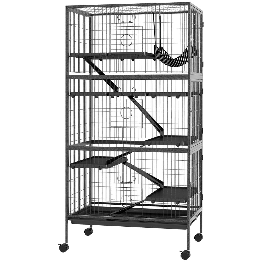 6 Tier Rabbit Cage with Locking Casters for Rabbits, Chinchillas and Ferrets, Black