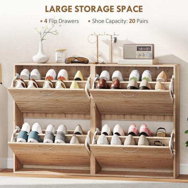 Shoe cabinet with 4 drop-down drawers for 12 pairs of shoes, oak color.