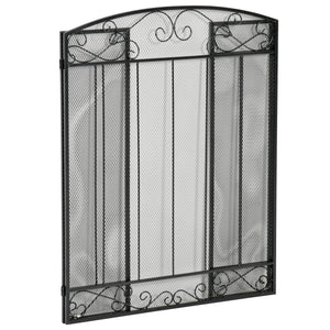 3-Panel Folding Steel Mesh Spark Screen with Black Vine Pattern