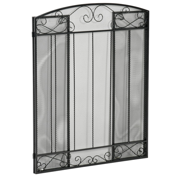 3-Panel Folding Steel Mesh Spark Screen with Black Vine Pattern