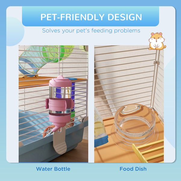 5-Level Portable Hamster Cage with Exercise Wheels, Play Tube, Water Bottle, Bowl, Ladder for Gerbils, Light Blue