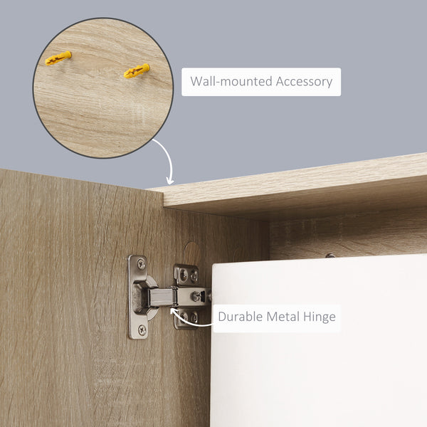Wall-mounted bathroom cabinet with mirror and 3 open shelves, natural color