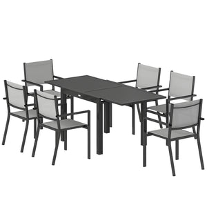 7-Piece Outdoor Aluminum Dining Set for 6 with Extendable Tabletop and Stackable Chairs