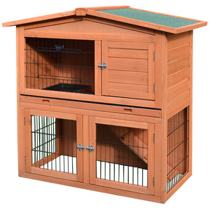 2-Tier Rabbit Hutch for Rabbits, Guinea Pigs, Ferrets with Ramp and Sliding Tray