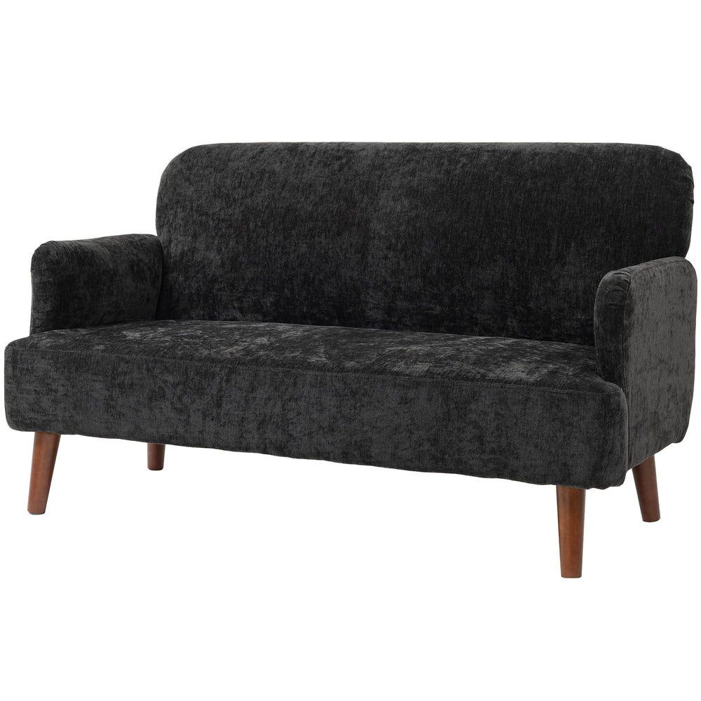 2 seater sofa in velvet fabric with padding and wooden legs, black