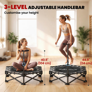 Foldable mini trampoline with adjustable support bar and 400 lb capacity