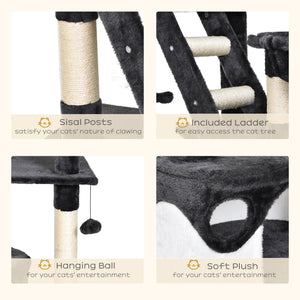 Adjustable cat tree from 240 to 250 cm, ceiling height, scratching post, activity center, dark gray