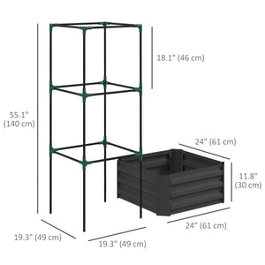 Galvanized planter with 3-tier trellis, grey 