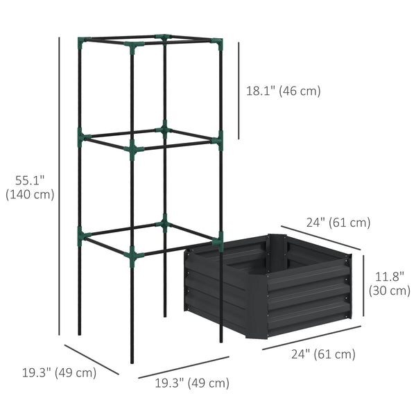 Galvanized planter with 3-tier trellis, grey 