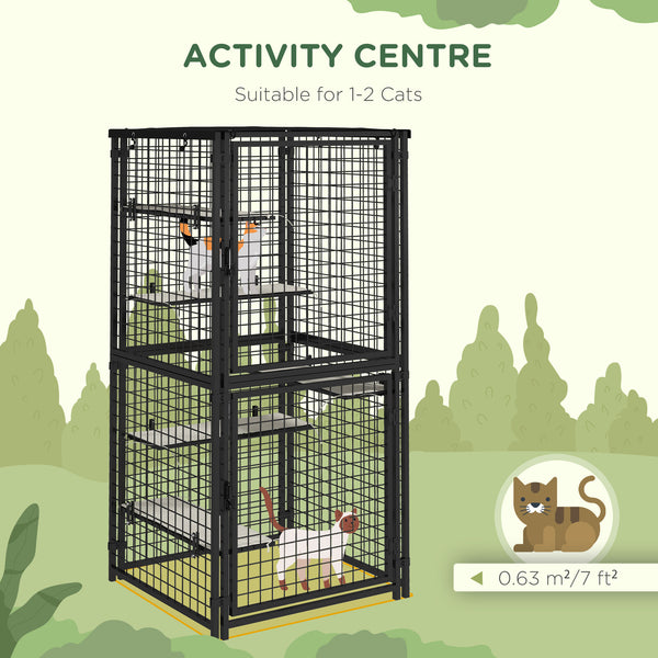 Multi-level steel cat cage with UV and water resistant cover