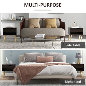 Set of 2 bedside tables with storage drawer and shelf, black