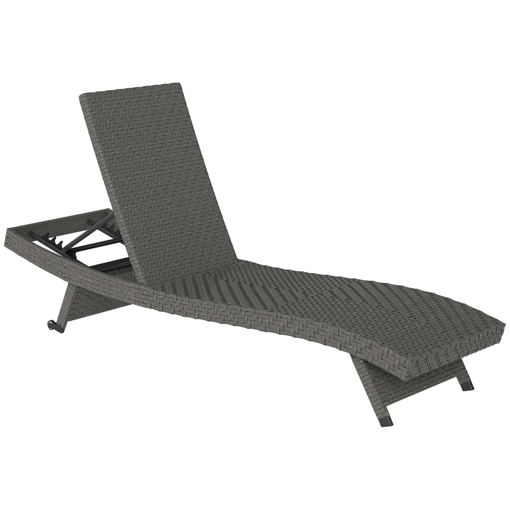 Outdoor Folding Rattan Lounge Chair with 5-Level Adjustable Backrest and Casters, Grey Melange