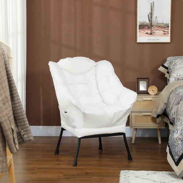 Accent chair with side pockets and solid steel legs, cream white