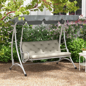 Coussin gris clair pour banc 2 places avec dossier, doux, épais et conçu pour rester bien en place à l’extérieur