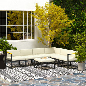 Ensemble crème de 14 coussins pour meubles en rotin, comprenant 7 assises et 7 dossiers confortables