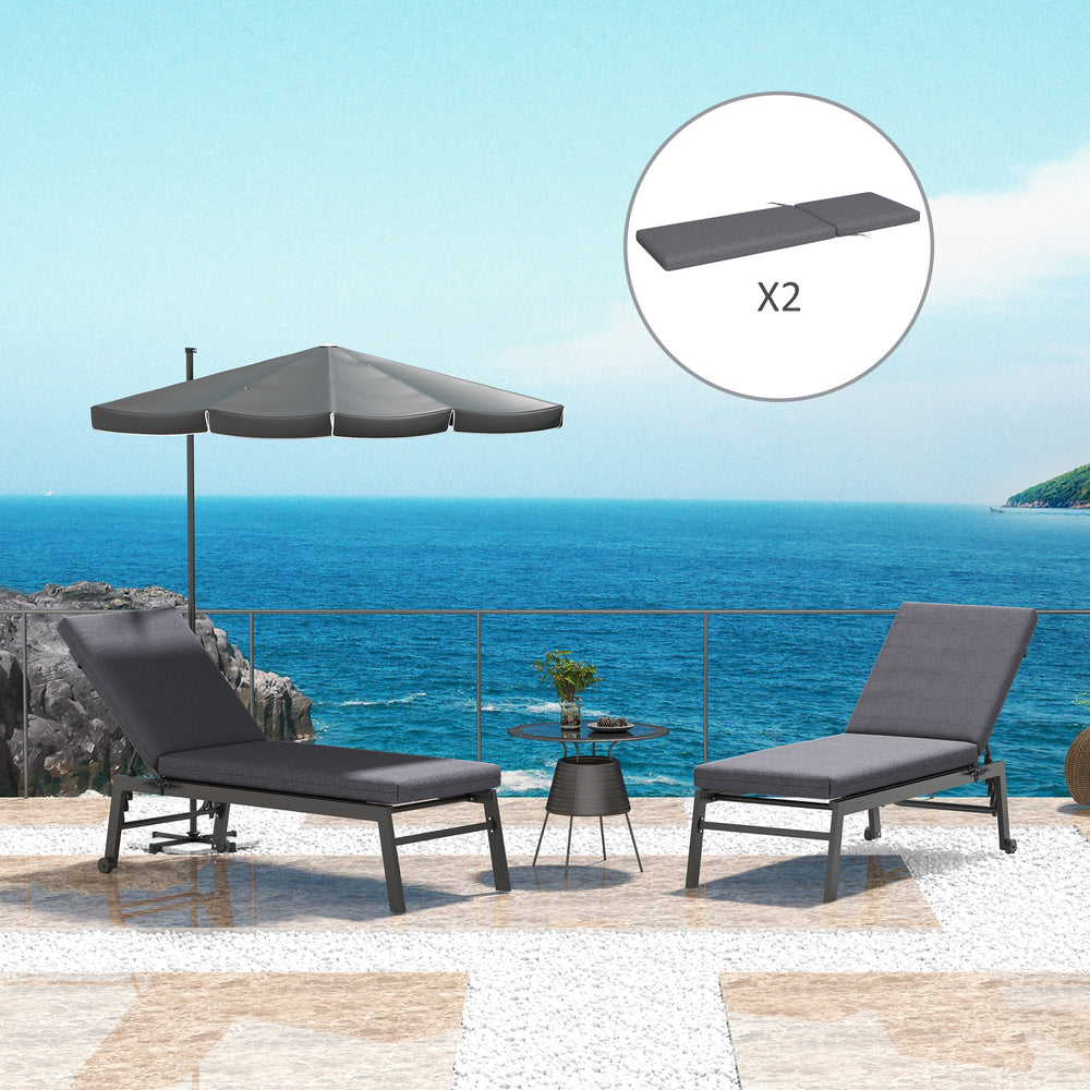 Coussins gris lot de 2 pour dossier et assise de chaise de patio, avec attaches pour maintien sécurisé